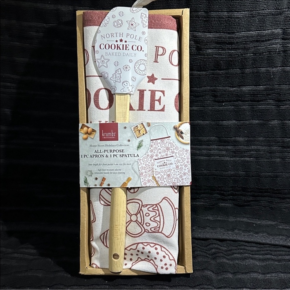 Krumbs Kitchen All-Purpose North Pole Cookie Co. Apron & Spatula Set~NEW!